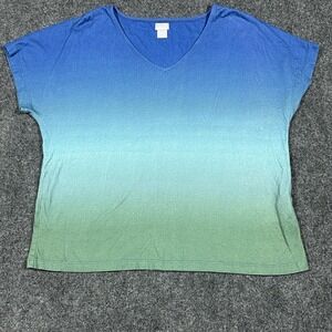 Chico's Blouse Womens Size‎ 2 Studded Short Sleeve V-Neck Tie Dye